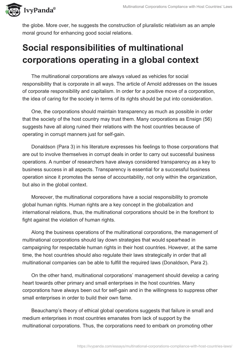 Multinational Corporations Compliance With Host Countries’ Laws. Page 4