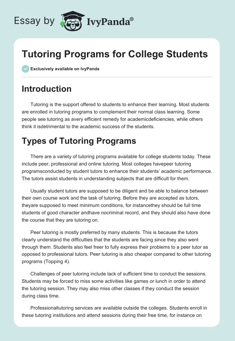 Tutoring Programs for College Students. Page 1
