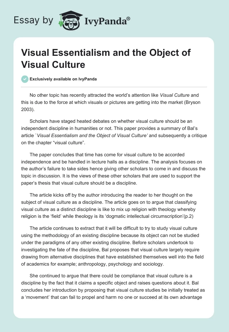 Visual Essentialism and the Object of Visual Culture. Page 1