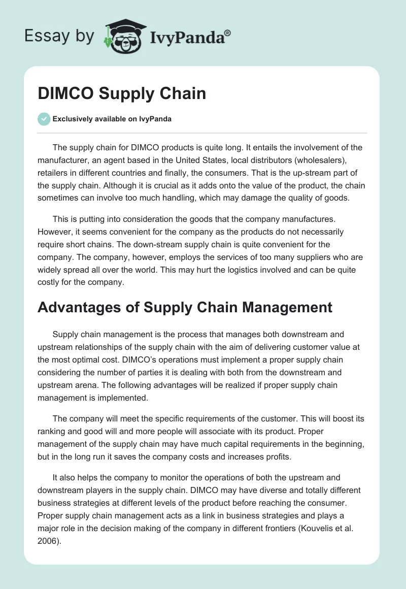 DIMCO Supply Chain. Page 1