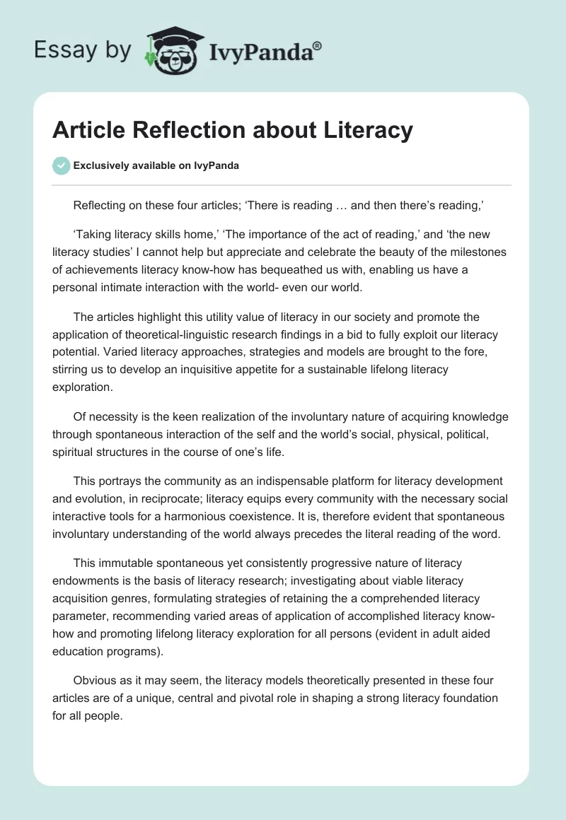 Article Reflection about Literacy. Page 1