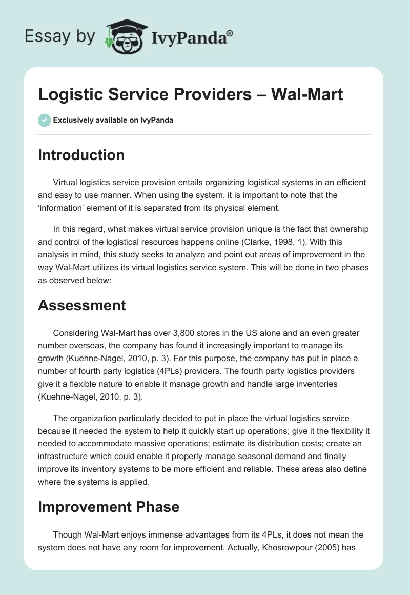 Logistic Service Providers – Wal-Mart. Page 1