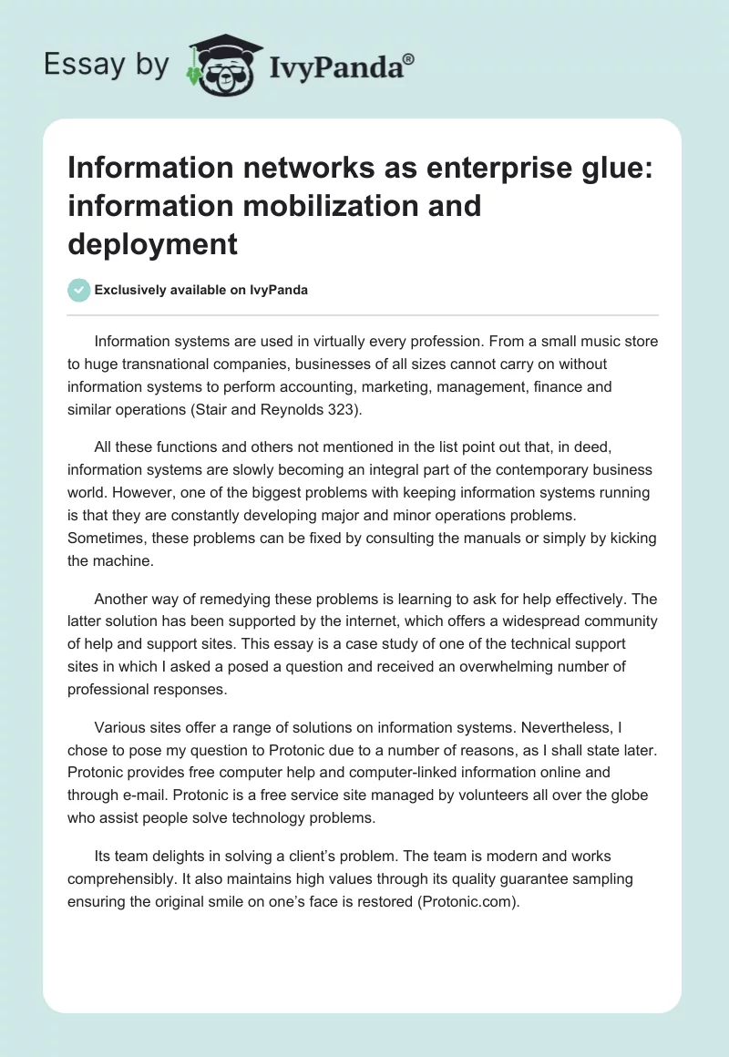 Information networks as "enterprise glue": information mobilization and deployment. Page 1