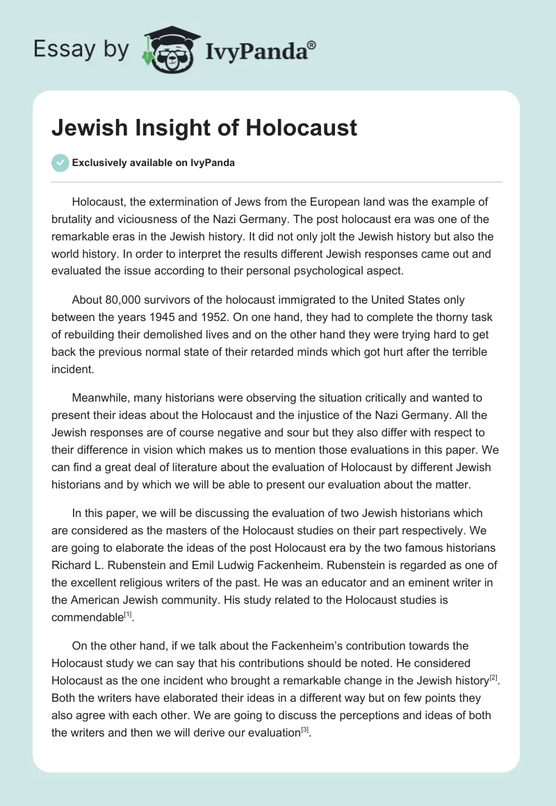 Jewish Insight of Holocaust. Page 1