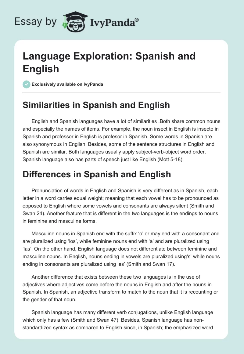 Language Exploration: Spanish and English. Page 1