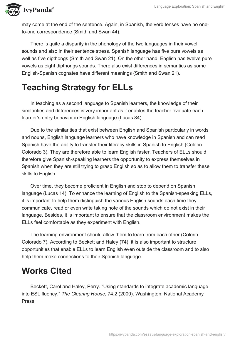 Language Exploration: Spanish and English. Page 2