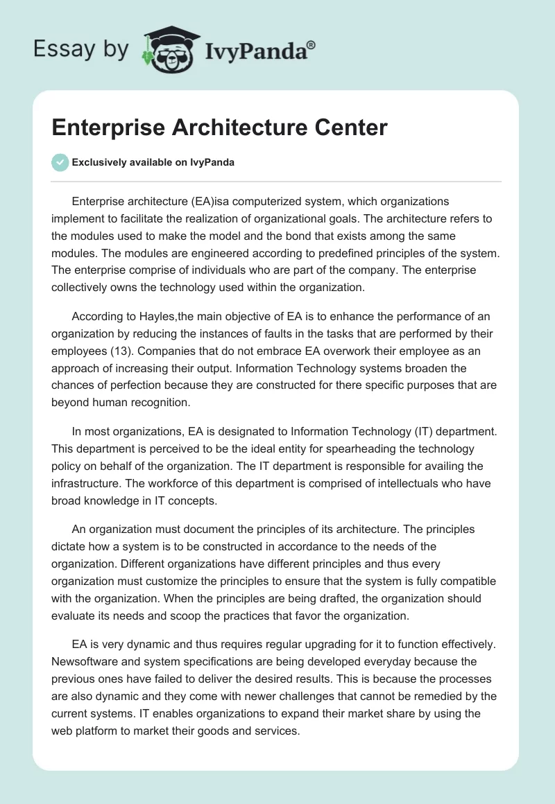 Enterprise Architecture Center. Page 1