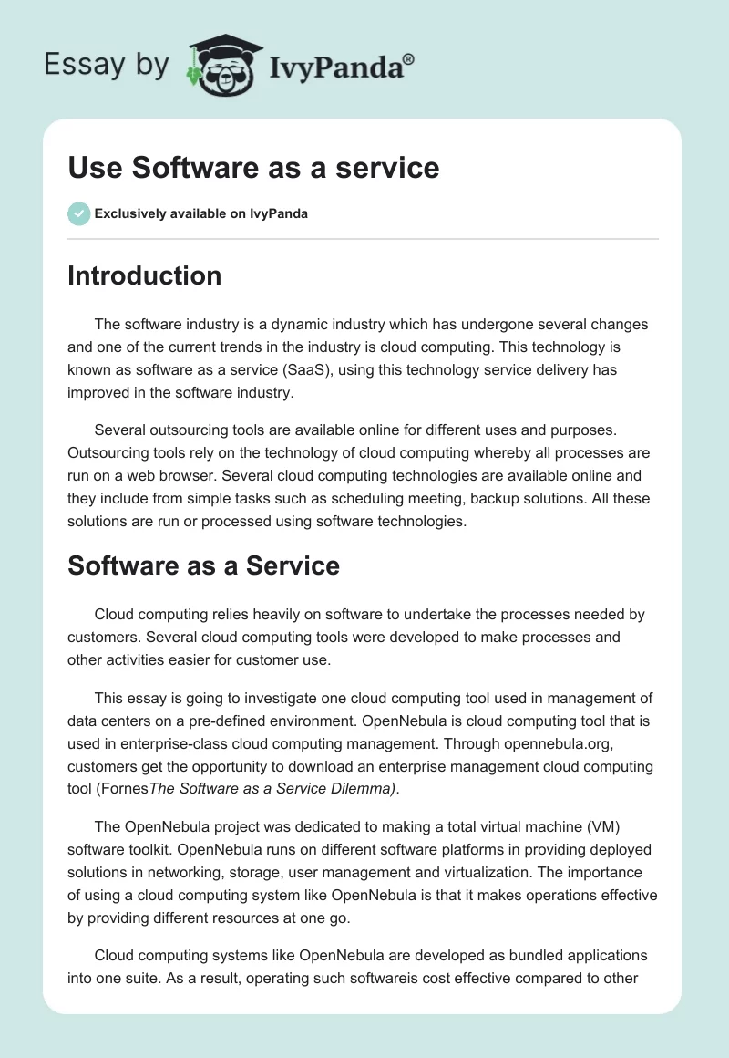 Use Software as a service. Page 1