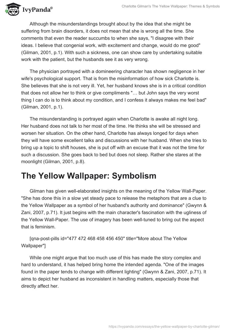 Charlotte Gilman's The Yellow Wallpaper: Themes & Symbols. Page 2
