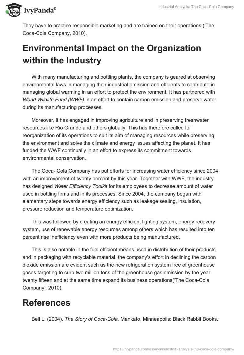 Industrial Analysis: The Coca-Cola Company. Page 3