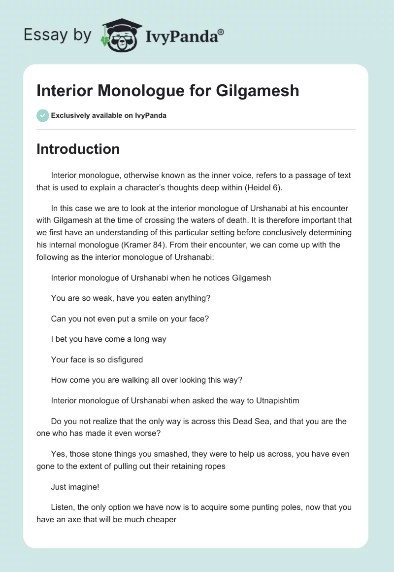 Interior Monologue for Gilgamesh. Page 1