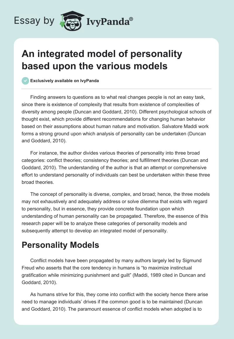 An integrated model of personality based upon the various models. Page 1