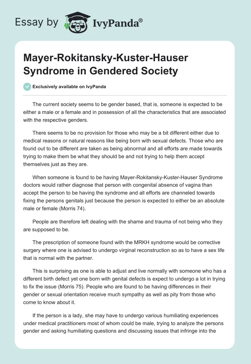 Mayer-Rokitansky-Kuster-Hauser Syndrome in Gendered Society. Page 1