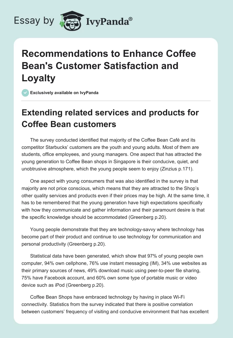 Recommendations to Enhance Coffee Bean's Customer Satisfaction and Loyalty. Page 1