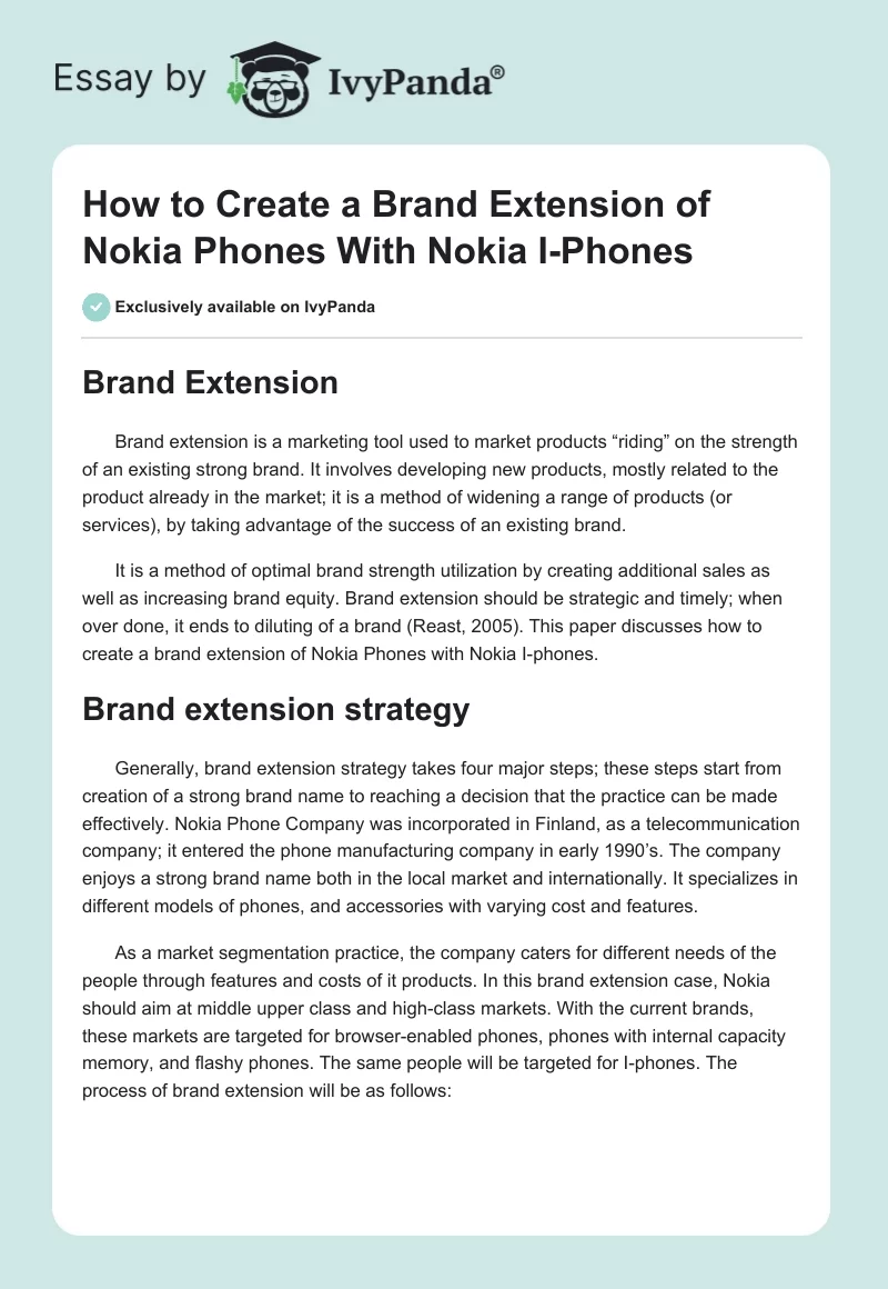 How to Create a Brand Extension of Nokia Phones With Nokia I-Phones. Page 1