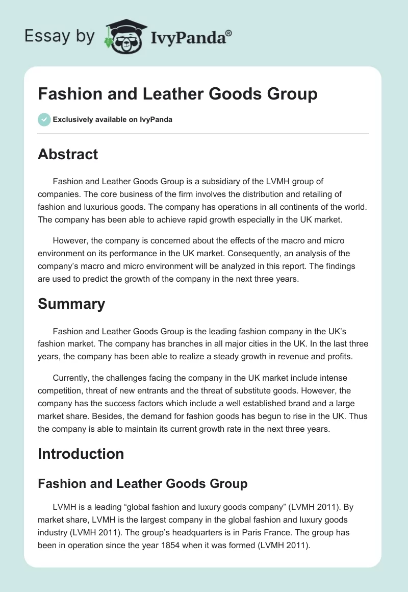 LVMH Fashion and Leather Goods Group Brand Portfolio