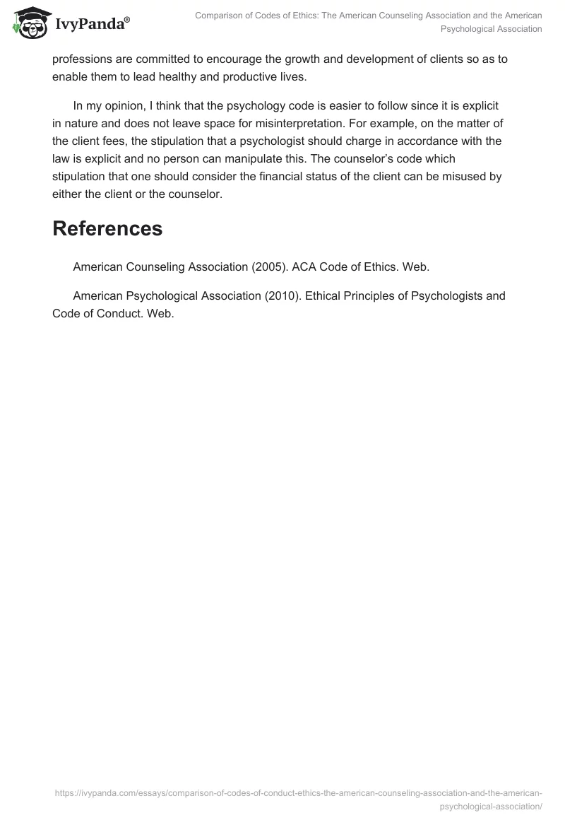 Comparison of Codes of Ethics: The American Counseling Association and the American Psychological Association. Page 3