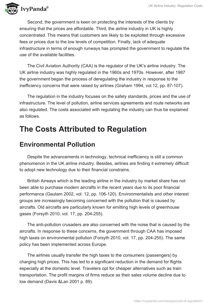 UK Airline Industry: Regulation Costs. Page 2