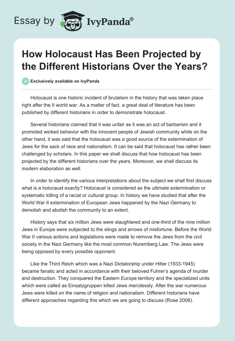 How Holocaust Has Been Projected by the Different Historians Over the Years?. Page 1