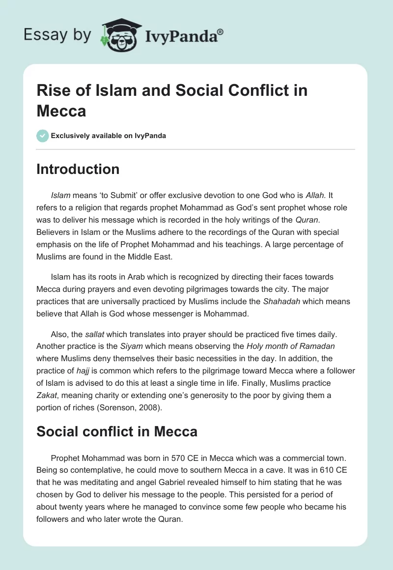 Rise of Islam and Social Conflict in Mecca. Page 1