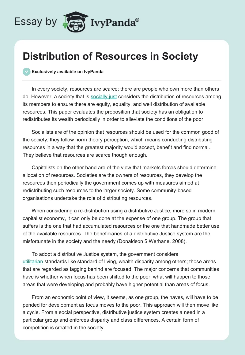 Distribution of Resources in Society. Page 1