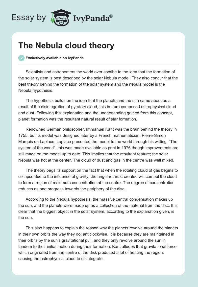 The Nebula cloud theory. Page 1