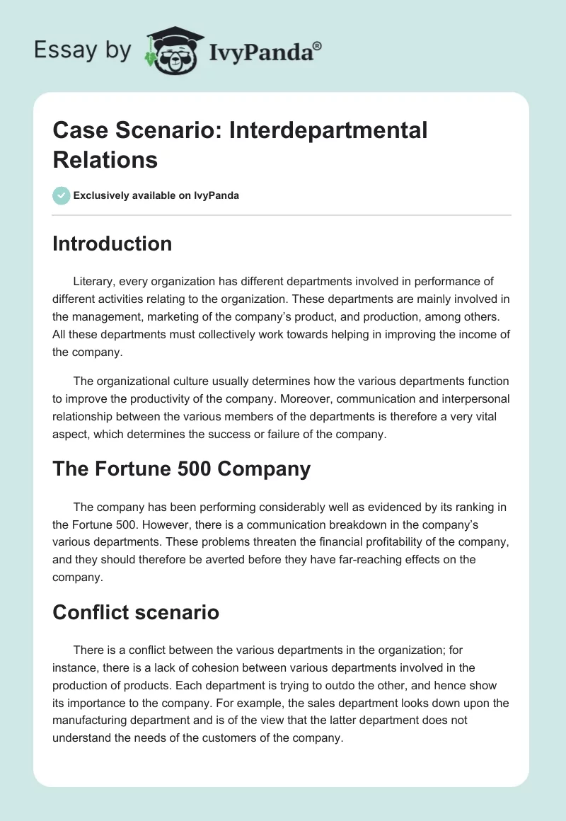 Case Scenario: Interdepartmental Relations. Page 1