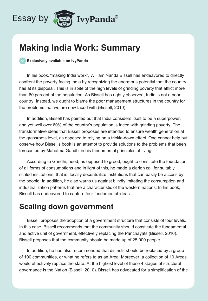 Making India Work: Summary. Page 1