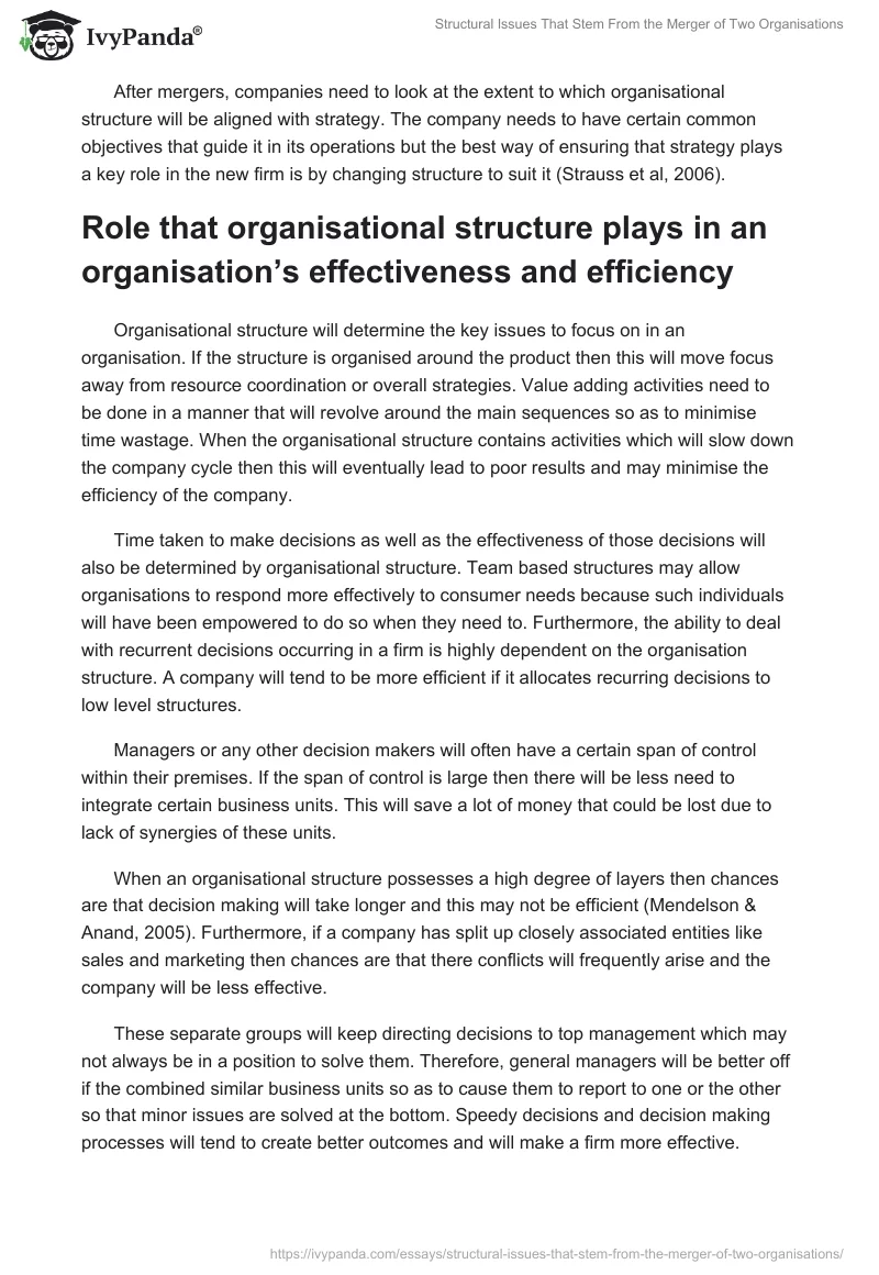 Structural Issues That Stem From the Merger of Two Organisations. Page 2