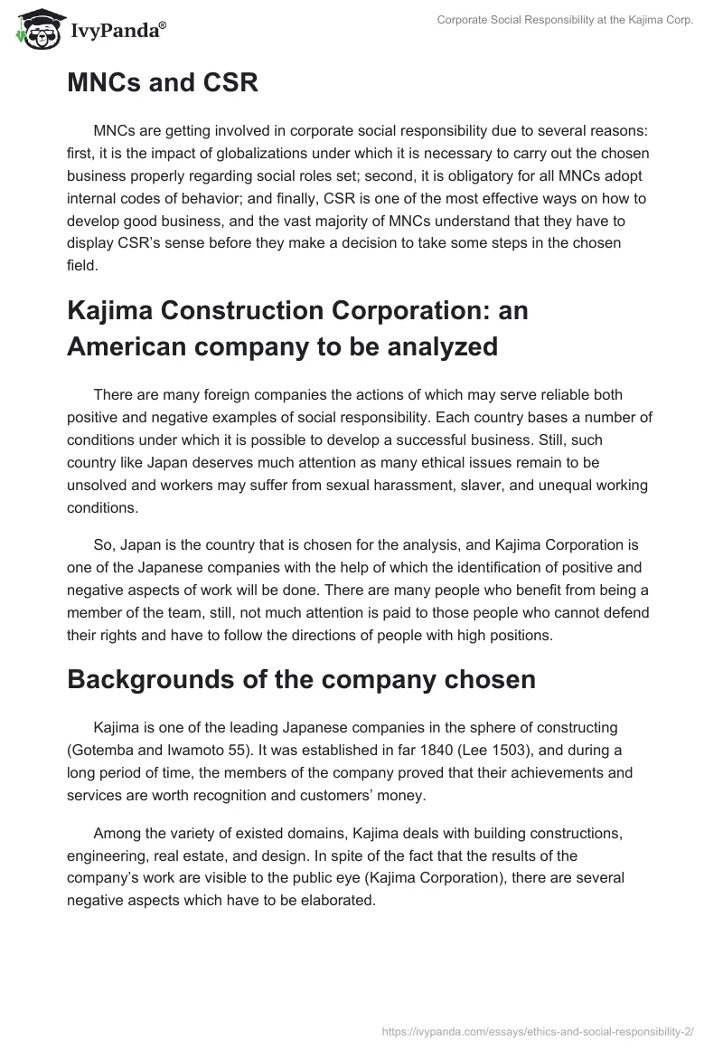 Corporate Social Responsibility at the Kajima Corp.. Page 2