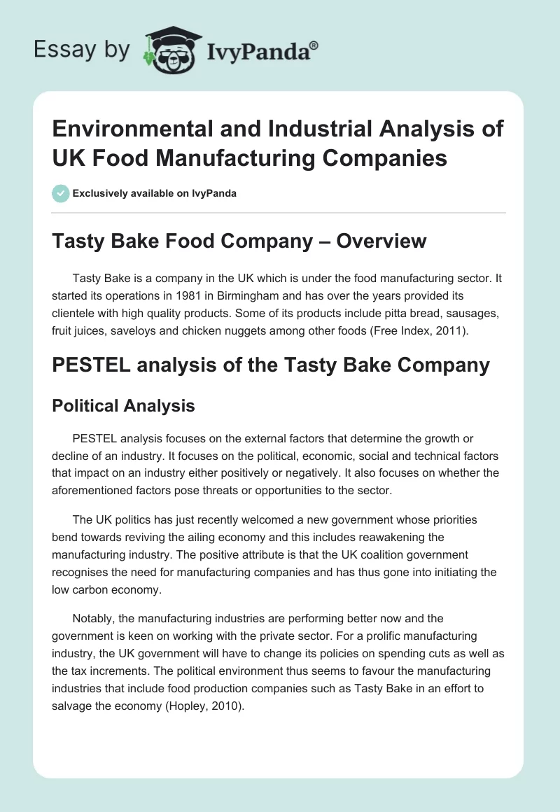 Environmental and Industrial Analysis of UK Food Manufacturing Companies. Page 1