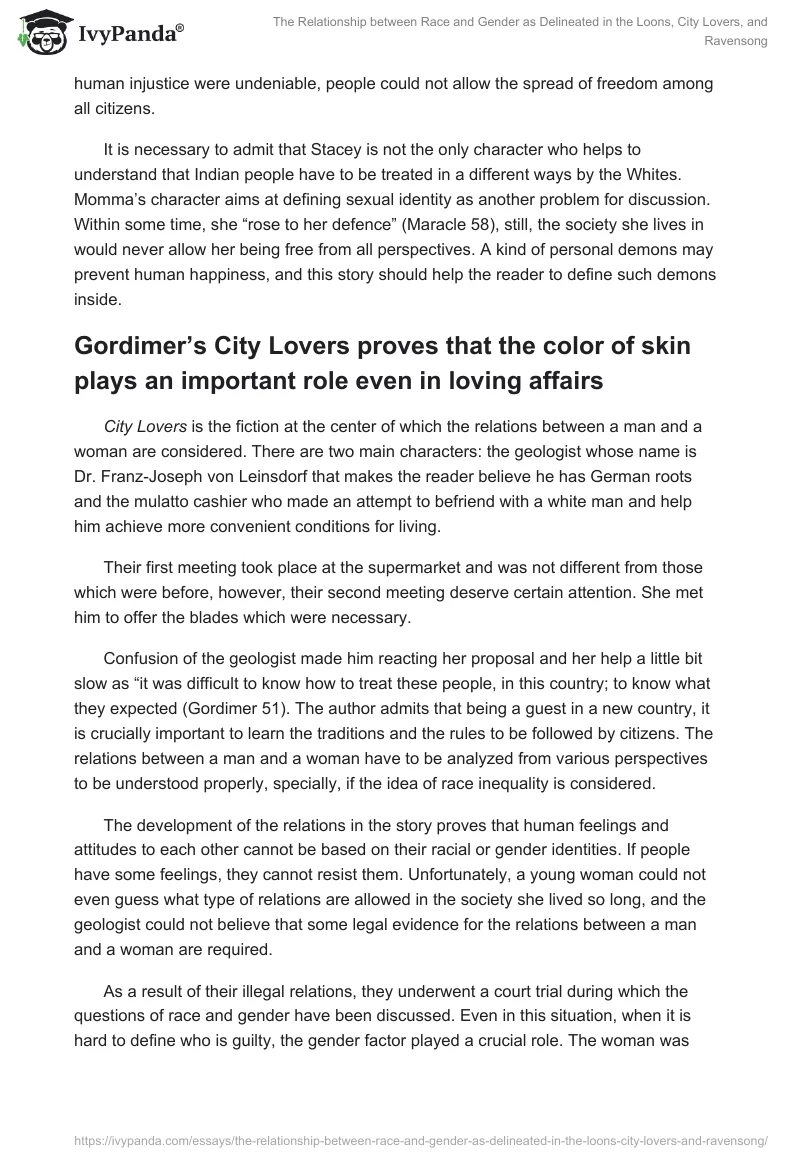 The Relationship between Race and Gender as Delineated in the Loons, City Lovers, and Ravensong. Page 3