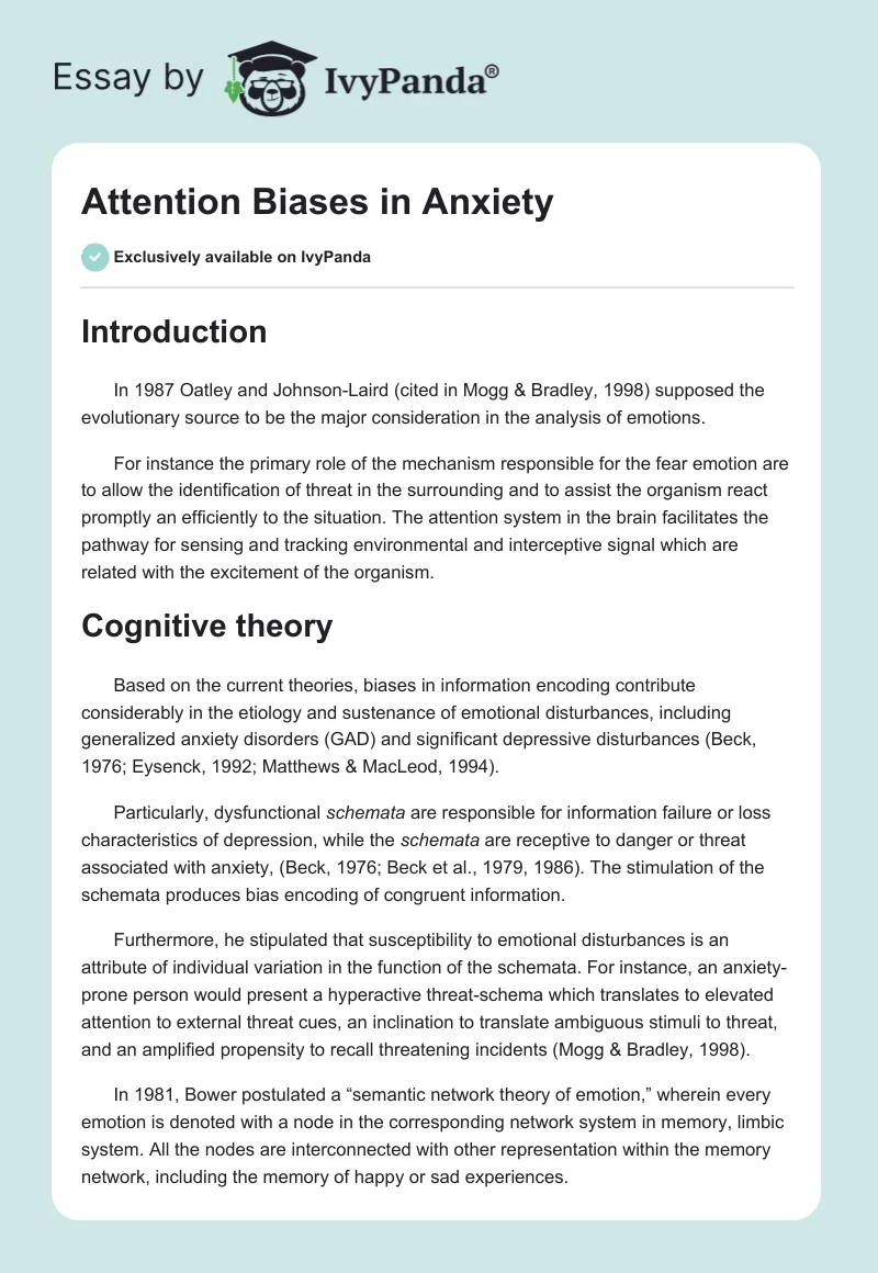 Attention Biases in Anxiety. Page 1