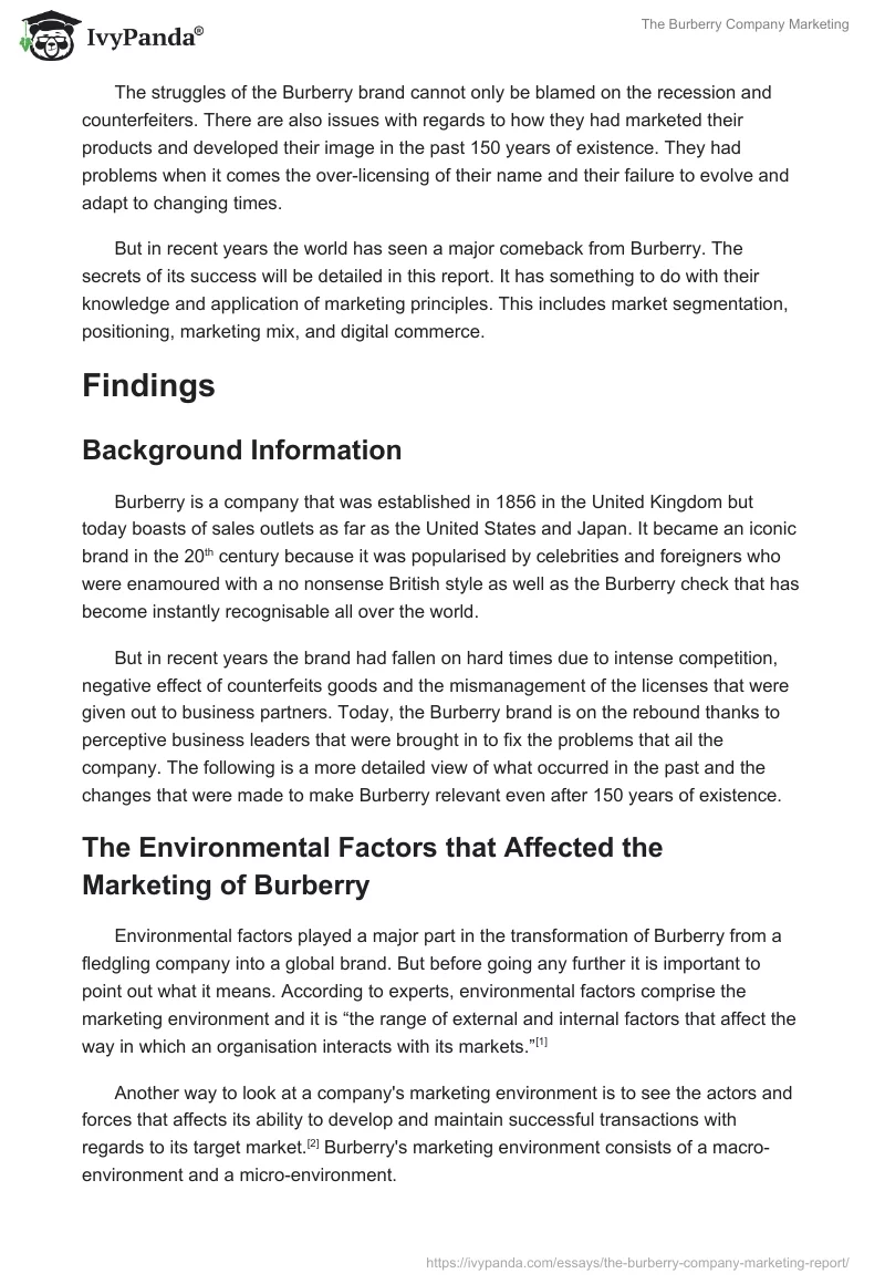 The Burberry Company Marketing. Page 2