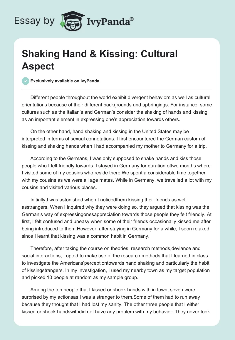 Shaking Hand & Kissing: Cultural Aspect. Page 1