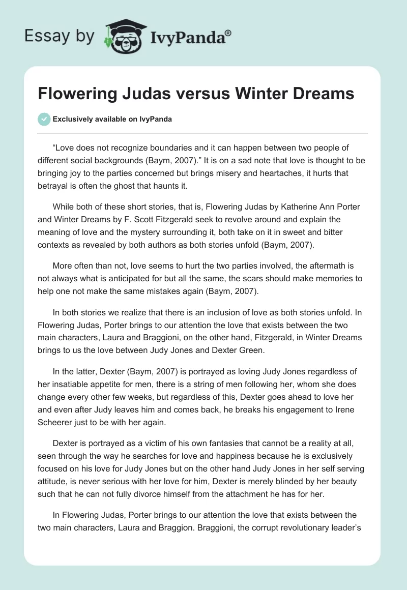 Flowering Judas versus Winter Dreams. Page 1