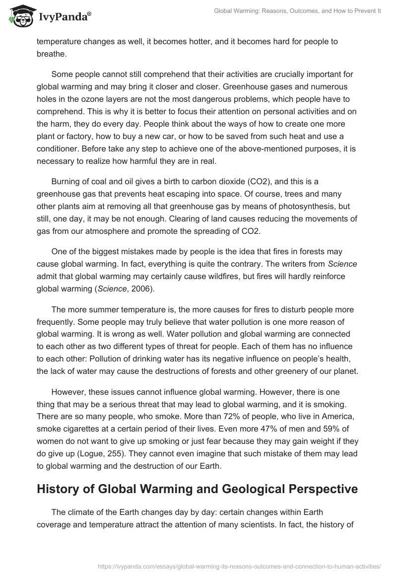 Global Warming: Reasons, Outcomes, and How to Prevent It. Page 2