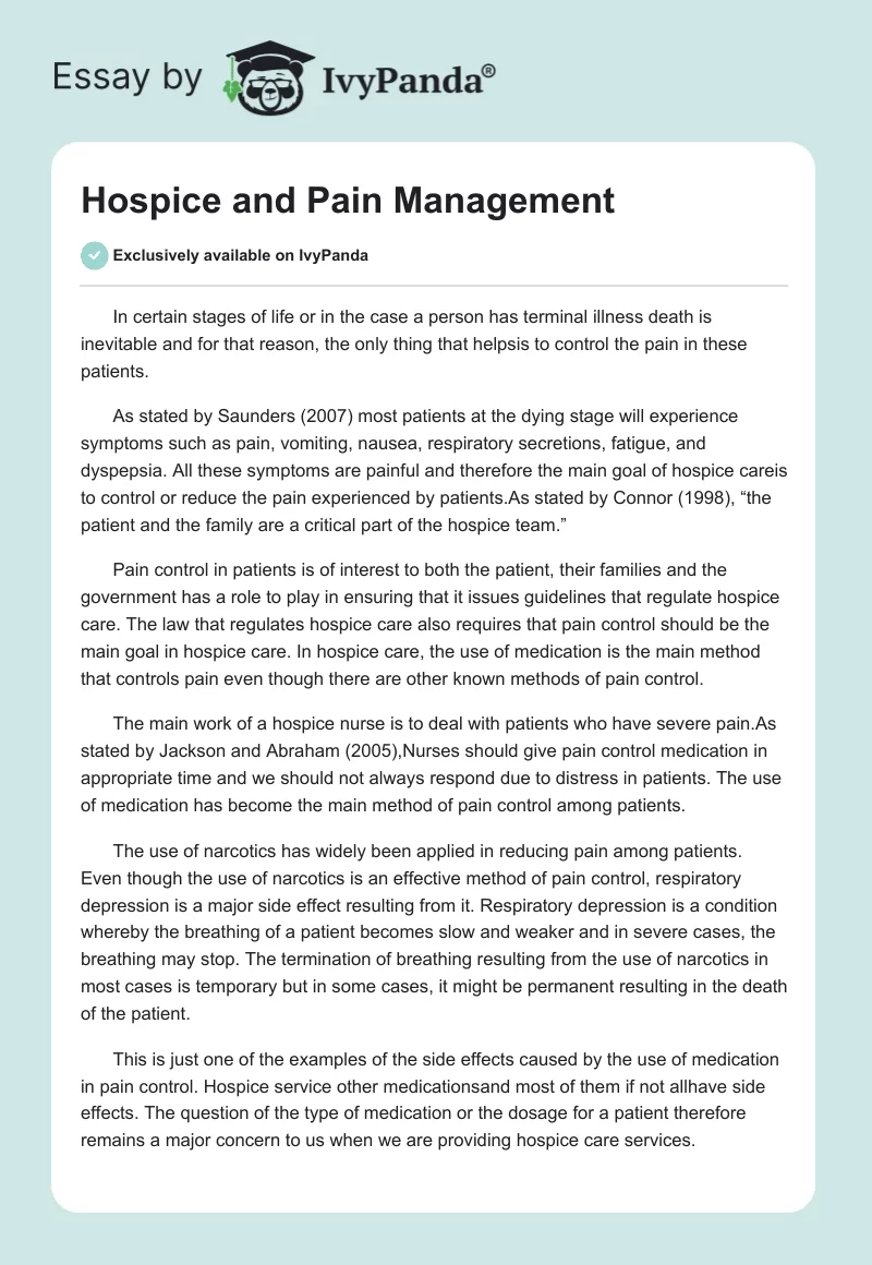 Hospice and Pain Management. Page 1