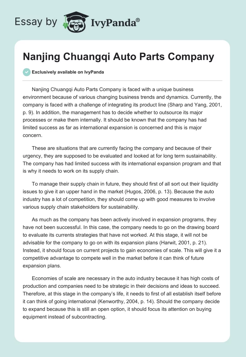 Nanjing Chuangqi Auto Parts Company. Page 1