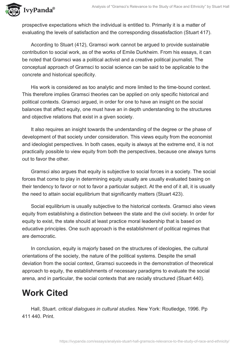 Analysis of “Gramsci’s Relevance to the Study of Race and Ethnicity” by Stuart Hall. Page 2