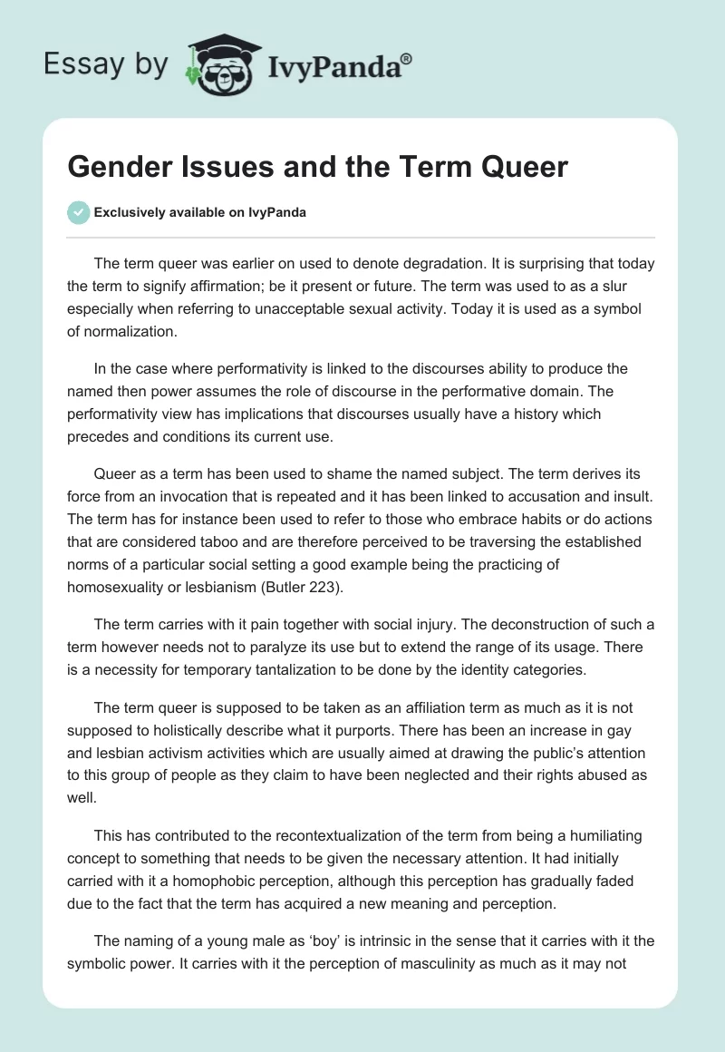 Gender Issues and the Term "Queer". Page 1