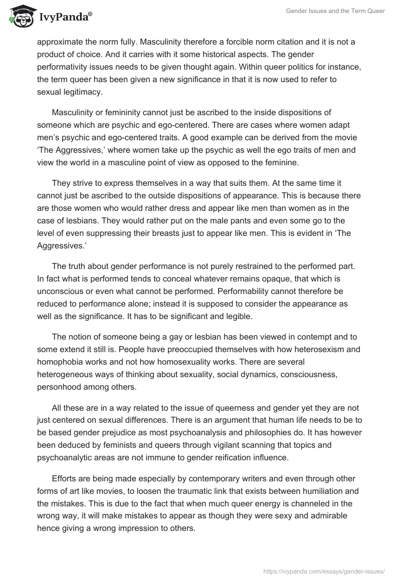 Gender Issues and the Term "Queer". Page 2
