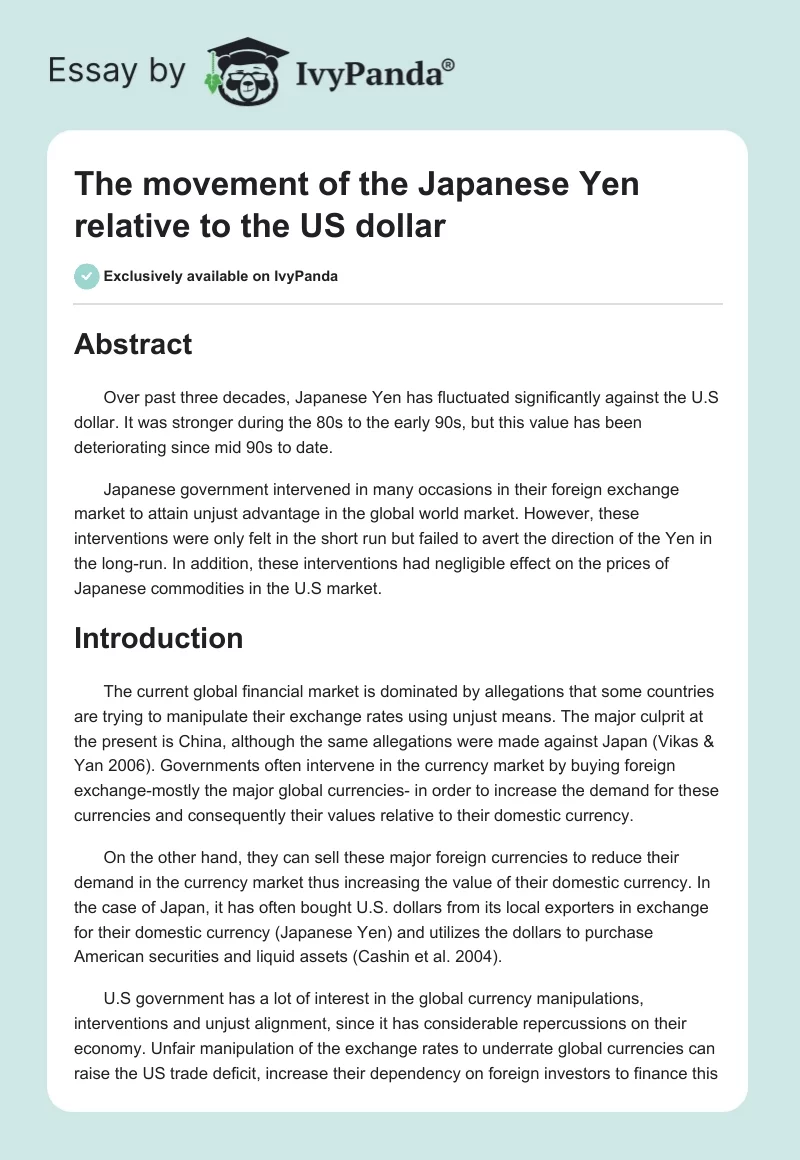 The Movement of the Japanese Yen Relative to the US Dollar. Page 1