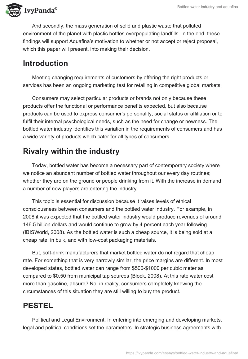 Bottled Water Industry and Aquafina. Page 2