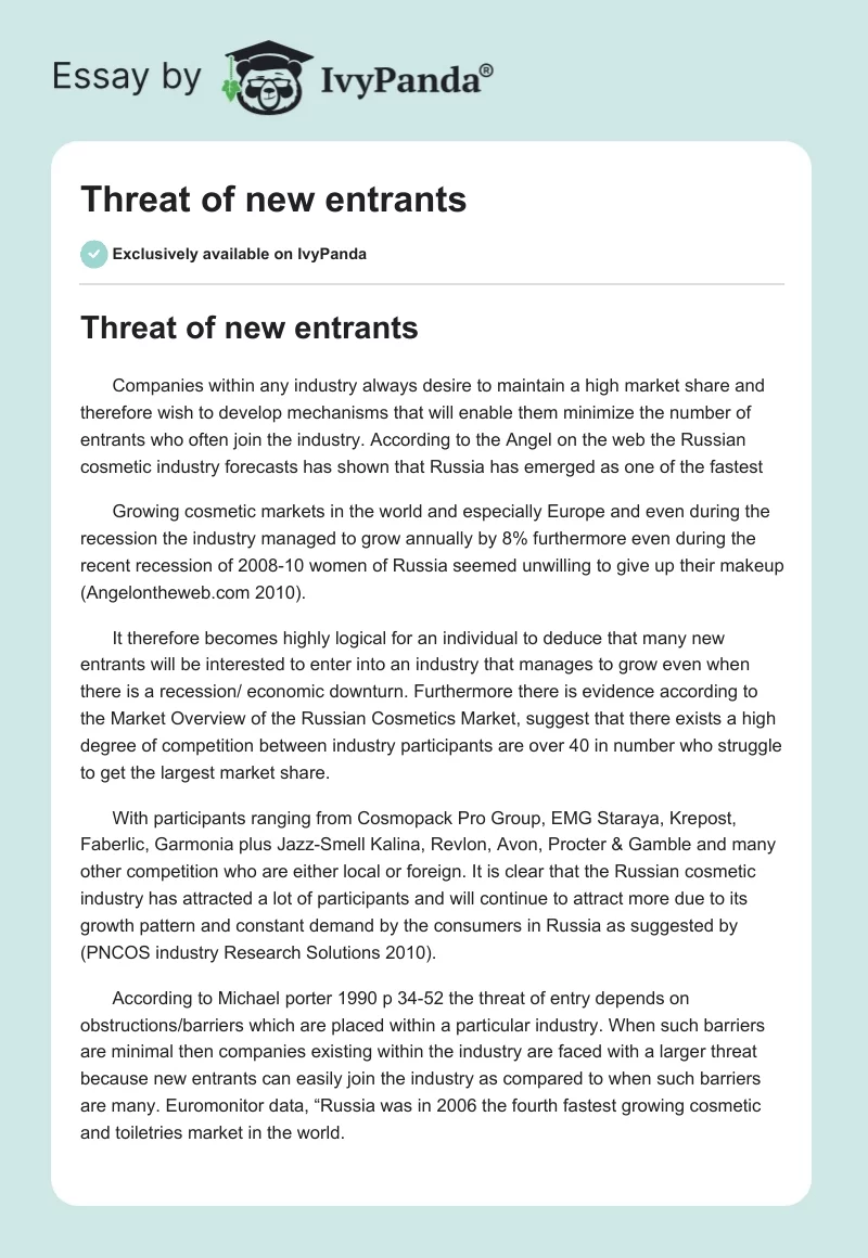 Threat of New Entrants. Page 1