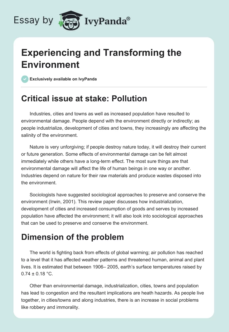 Experiencing and Transforming the Environment. Page 1