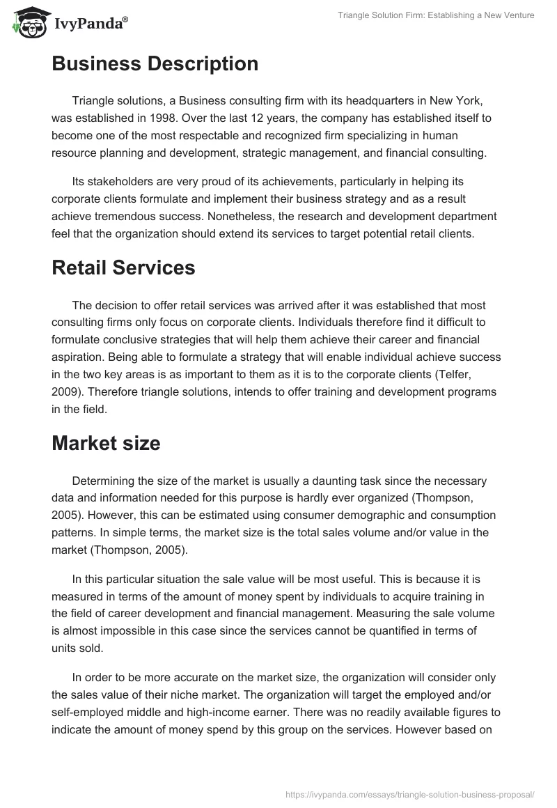 Triangle Solution Firm: Establishing a New Venture. Page 2