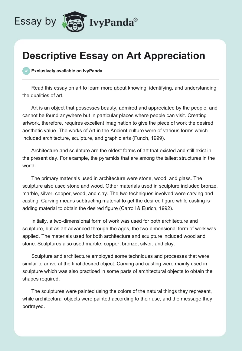 Descriptive Essay on Art Appreciation. Page 1