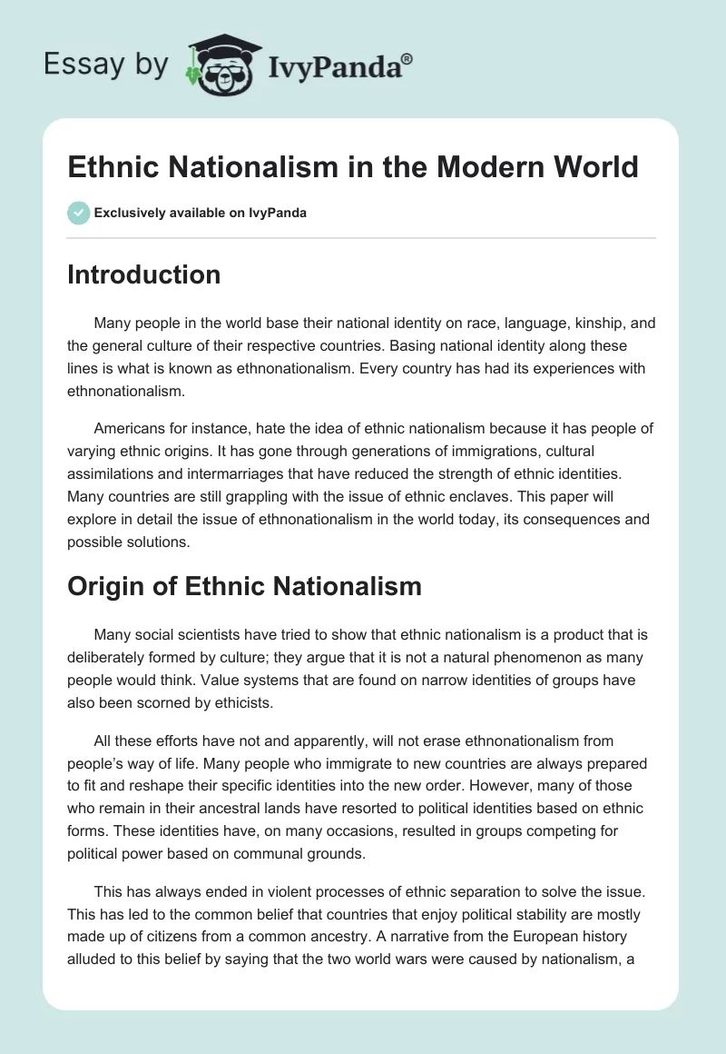 Ethnic Nationalism in the Modern World. Page 1