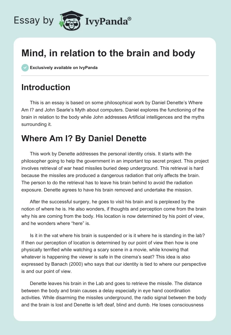 Mind, in Relation to the Brain and Body. Page 1